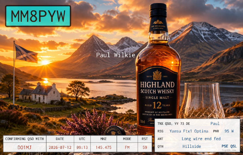 QSL card from MM8PYW for the contact to Scotland