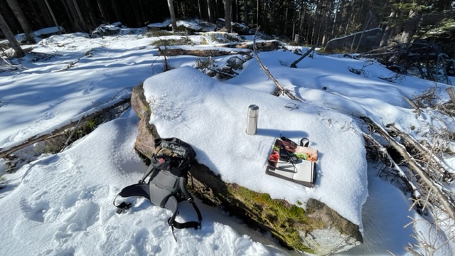 The ascent through knee-deep snow to the summit