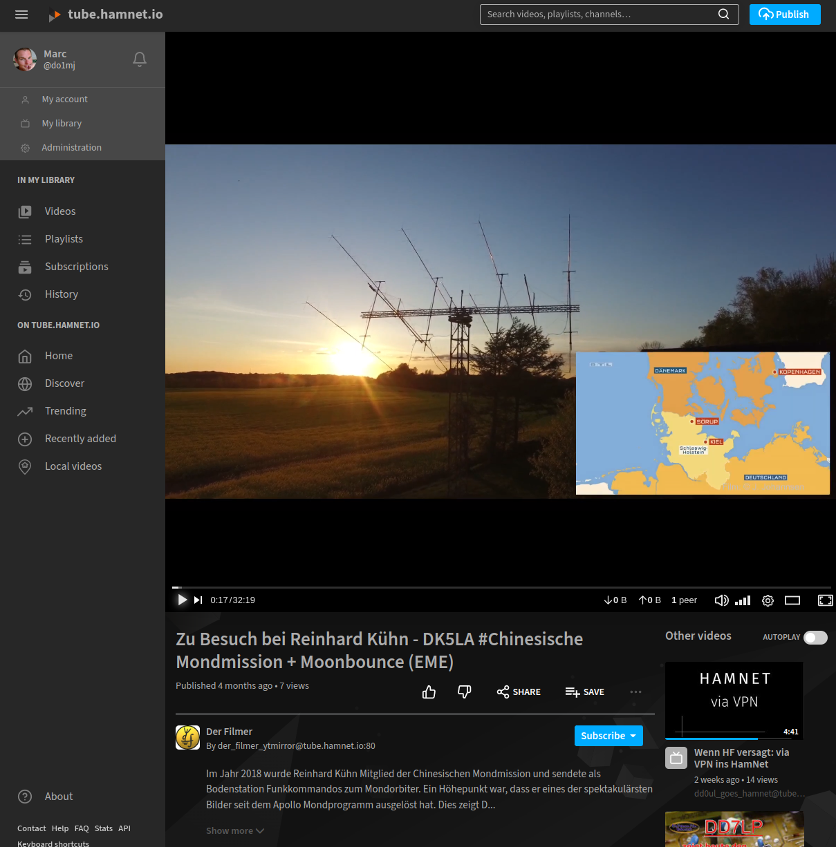 Der Videoplayer von tube.hamnet.io